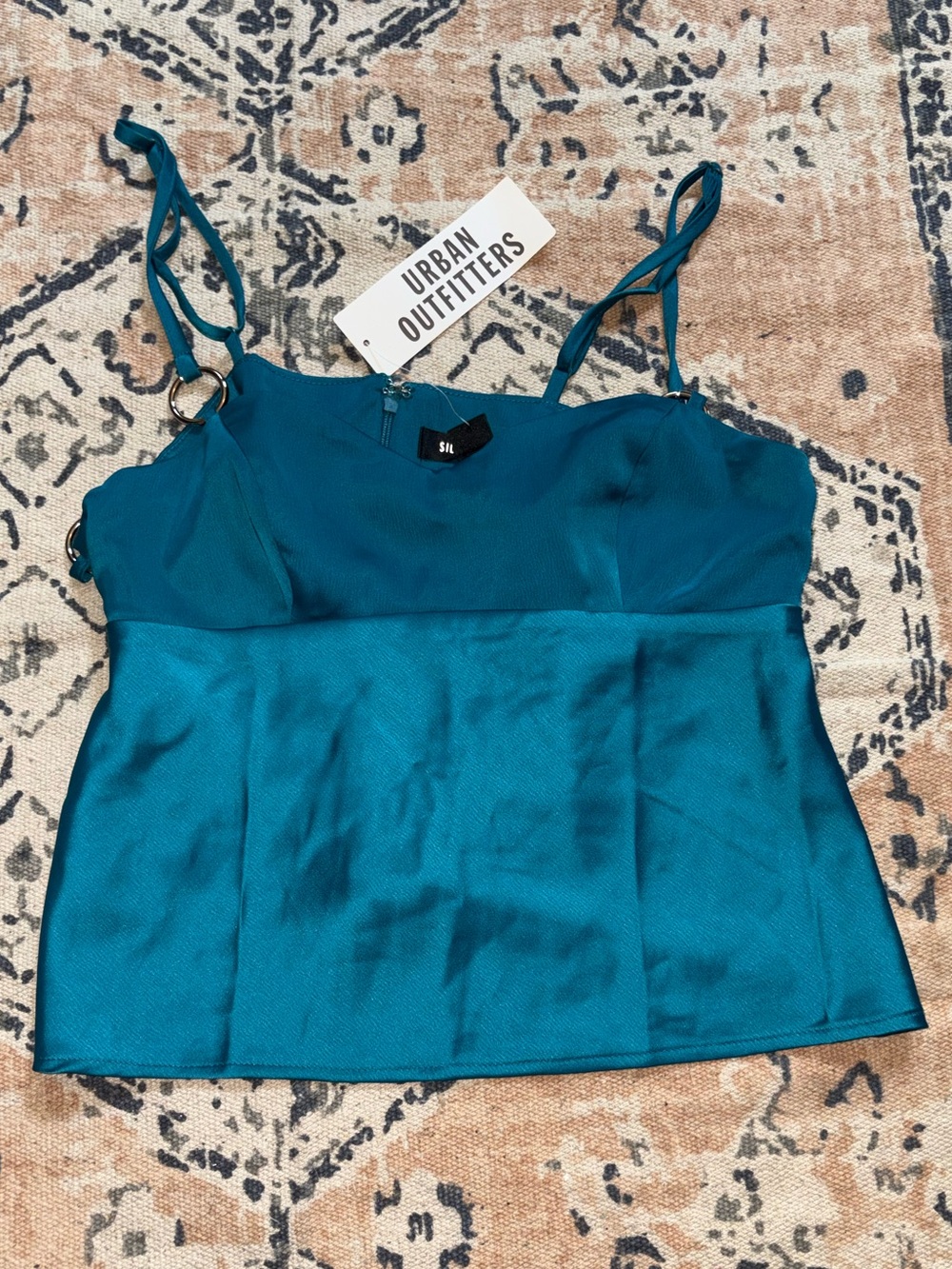 silence + noise Teal Satin Cami Top with Ring Detail